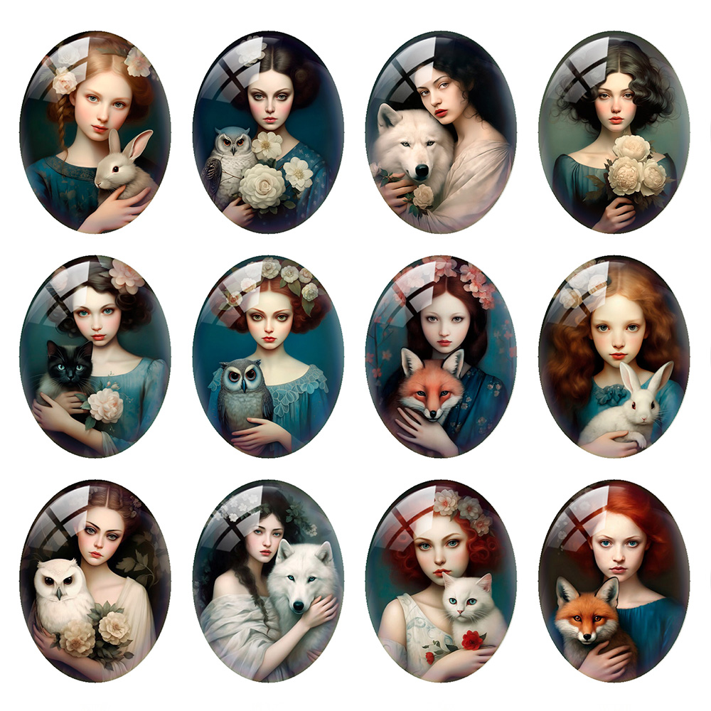 Wolf Jewelry & Watches Tampa - Kaca Cabochon Bentuk Bulat/Oval/Kotak Motif Bunga,