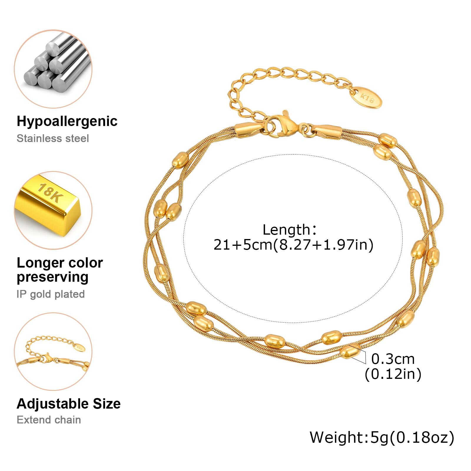 Vnox Gelang Rantai Ular Tiga L - Jc Jewelry & Watches Photos ulasan dan harga